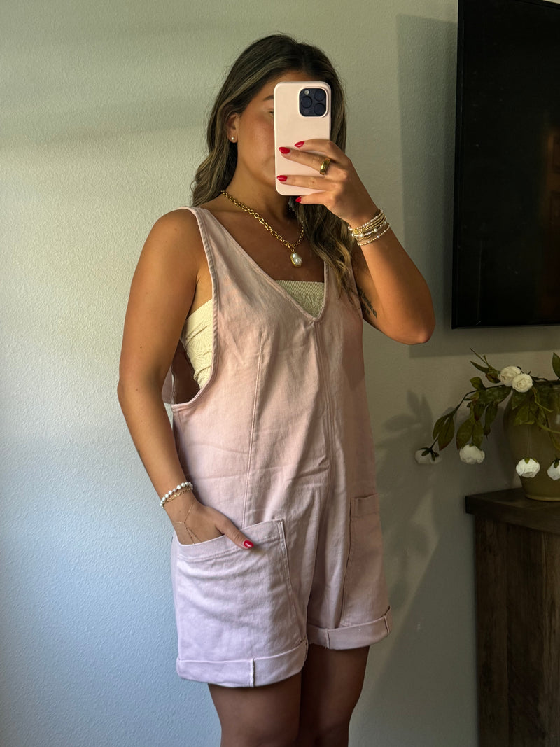 Cotton Twill Overalls - Dusty Pink