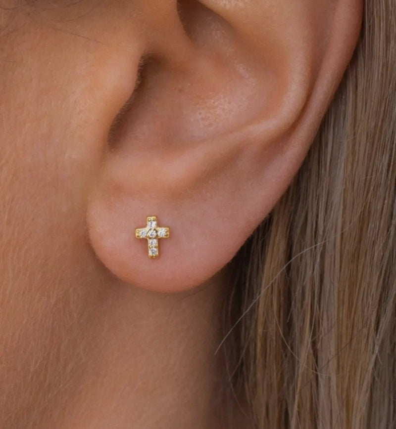 Mini Pave Cross Studs