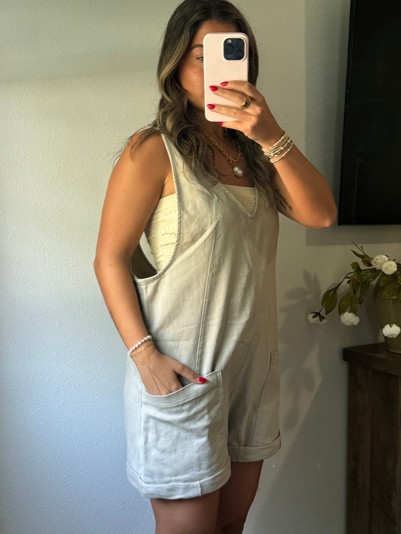 Cotton Twill Overalls - Taupe