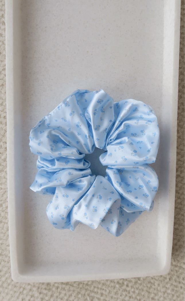 Dainty Blue Floral Scrunchie