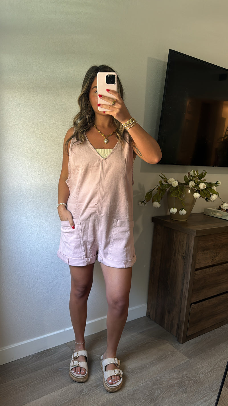 Cotton Twill Overalls - Dusty Pink