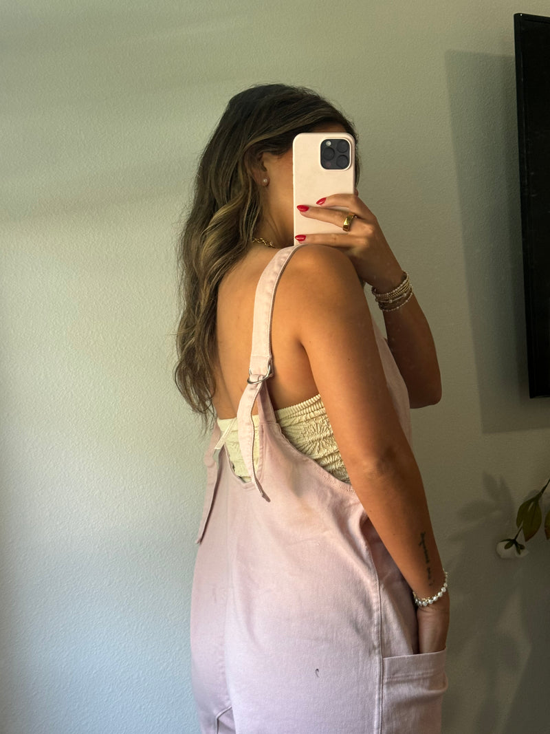Cotton Twill Overalls - Dusty Pink