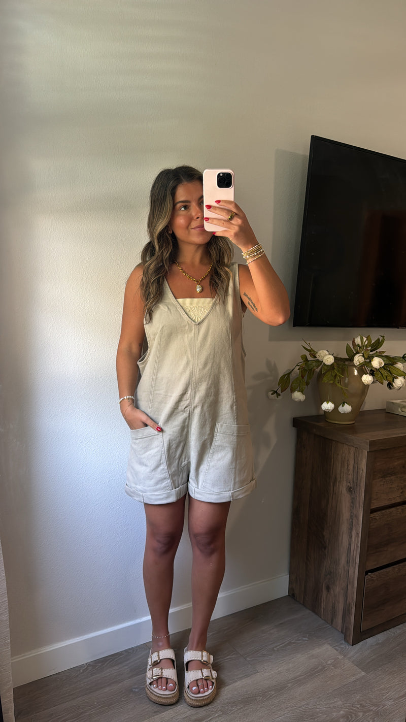 Cotton Twill Overalls - Taupe