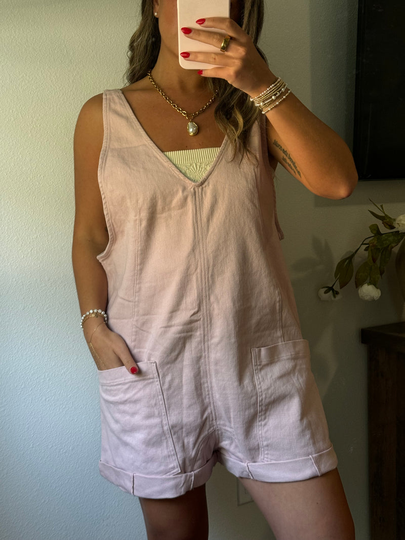 Cotton Twill Overalls - Dusty Pink