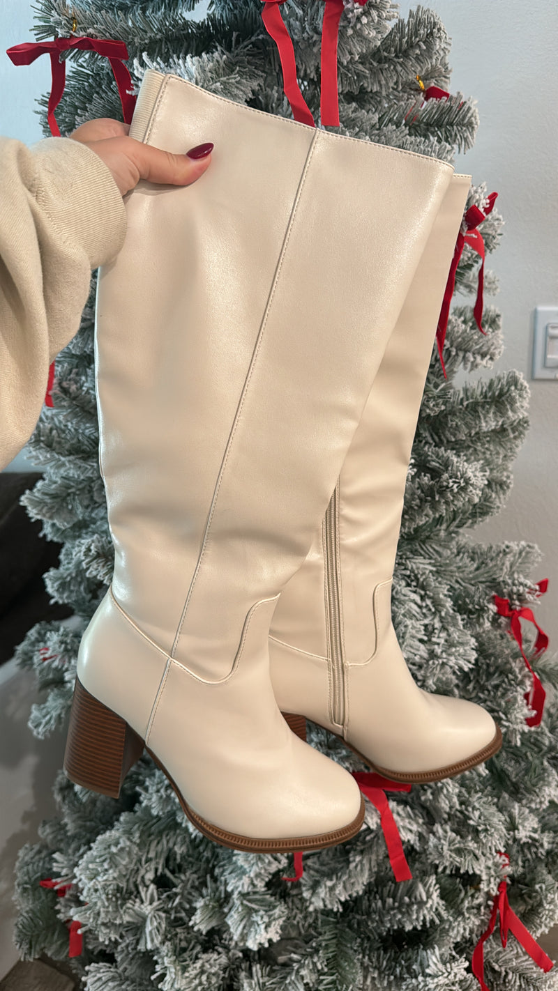 Cream Knee High Boots