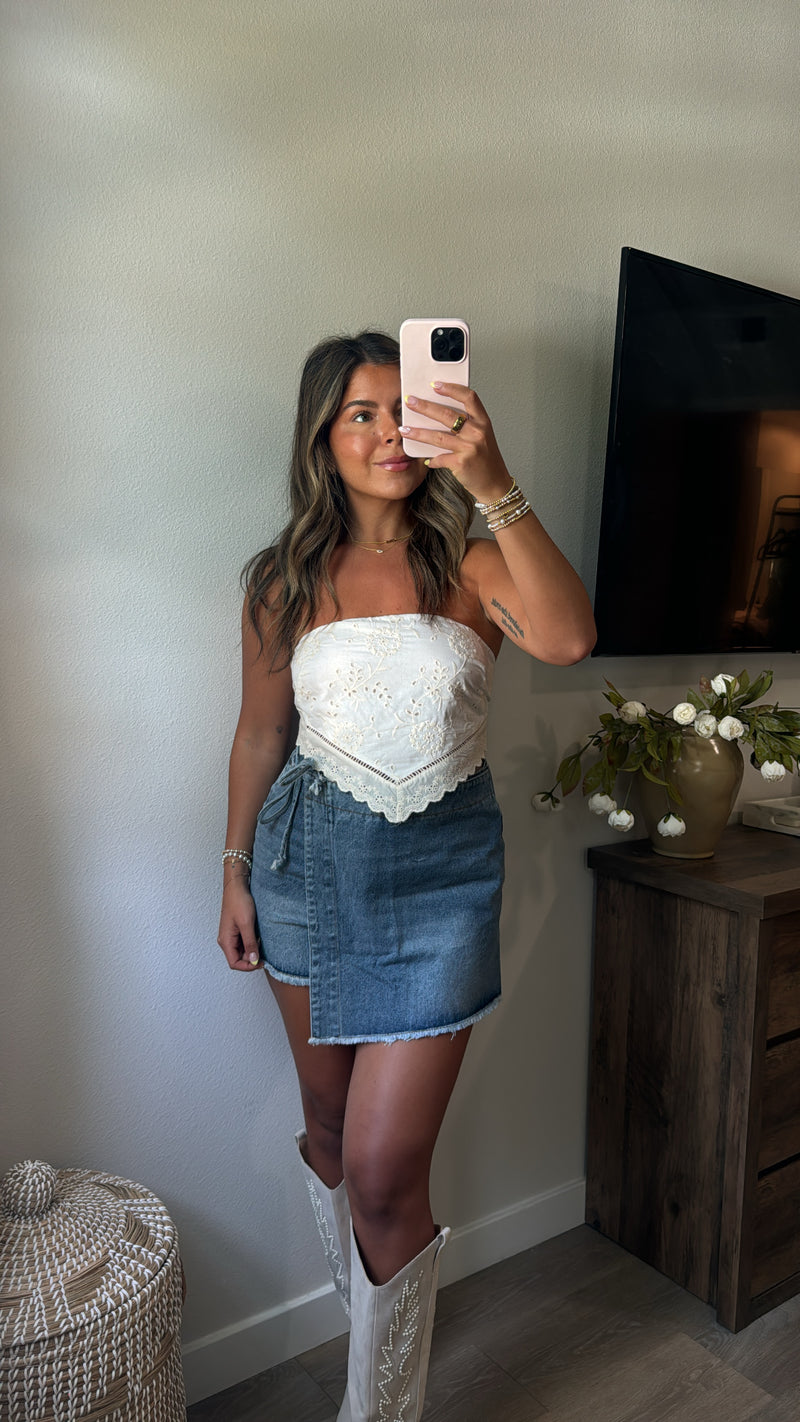Daisy Denim Wrap Skort