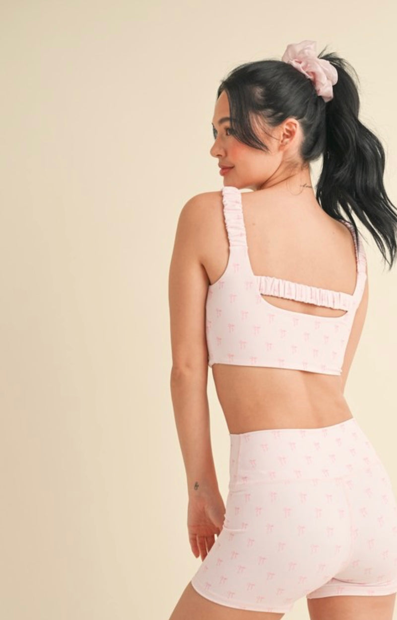 Bow Print Ruched Bra Top