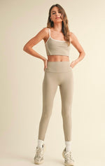 Piping Detail Crop Tank And Leggings Set