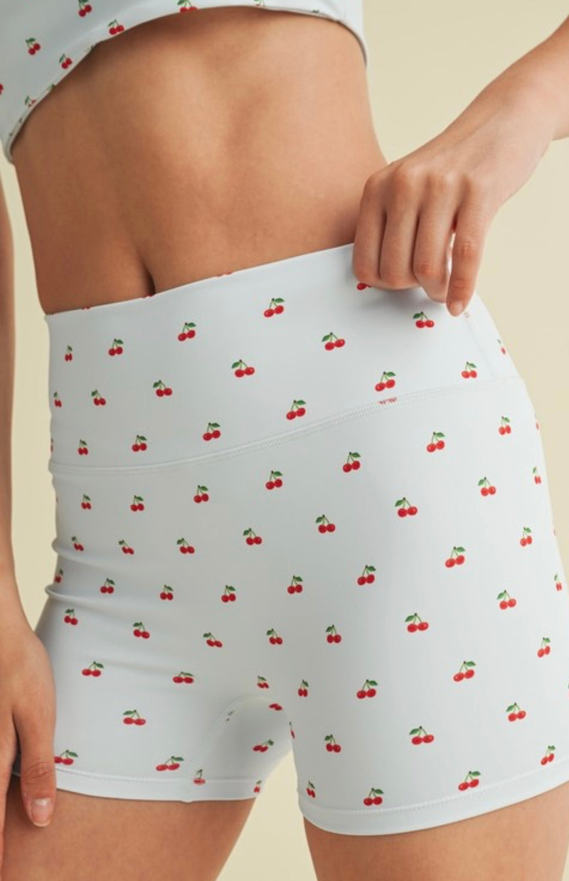 Cherry Print Mid-rise mini shorts