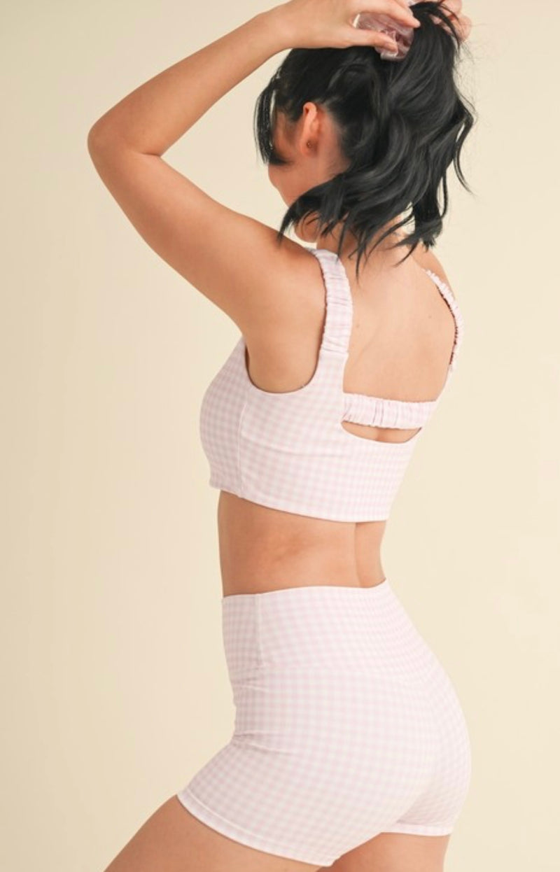 Gingham Print Ruched Bra Top