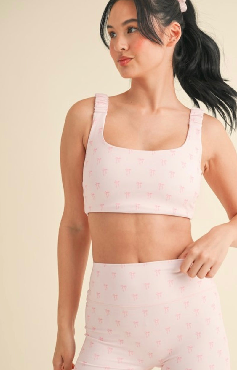 Bow Print Ruched Bra Top
